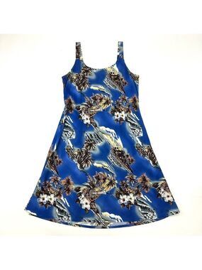 Hilo Hattie blue tropical Hawaiian print womens tank dress Fits Medium Vintage